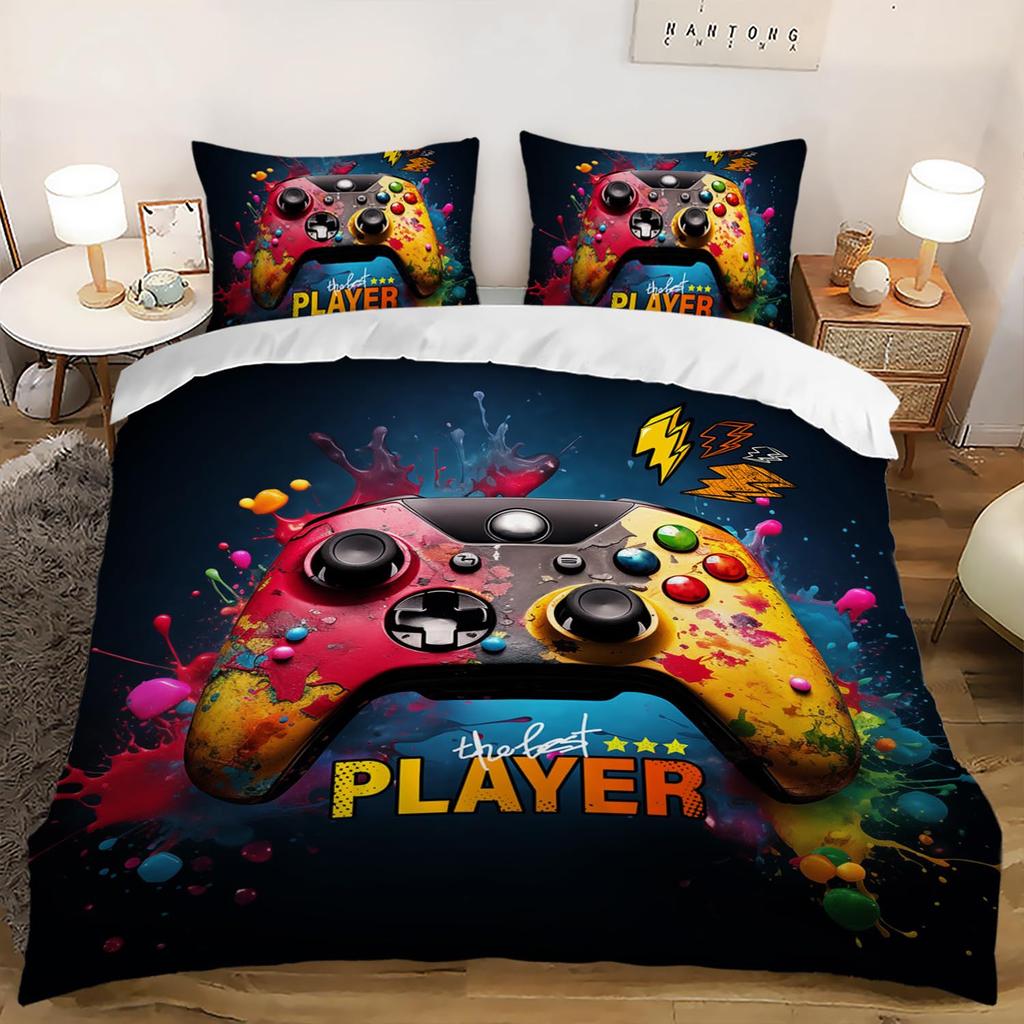 Spielkonsole Bettbezug Set Für Jungen Mädchen Kinder Weltraum Galaxie Gaming 3 Teile Mikrofaser Gamer Bettwäsche Teenager Bettdeckenbezüge