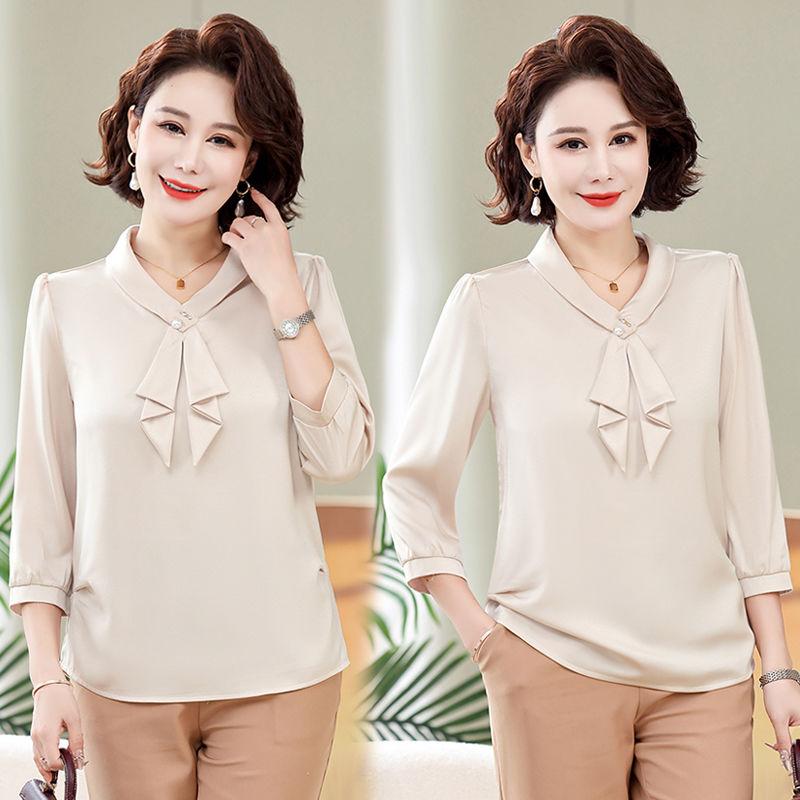 Women's Spring and Autumn Style Chiffon Shirt Loose Middle-aged and Elderly Mother's Clothing Base Shirt