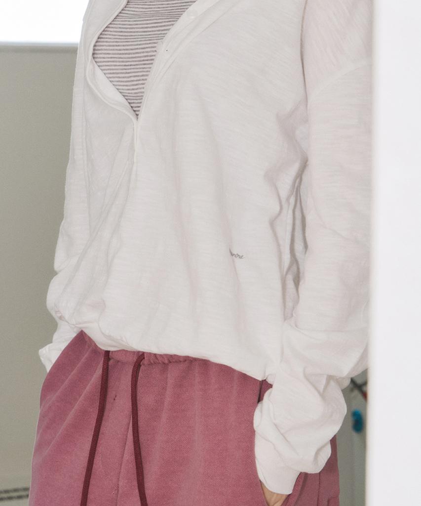 Seuteulaipeumagalin Summer Sleeve Open Button Loose Collar T-Shirt Ivory