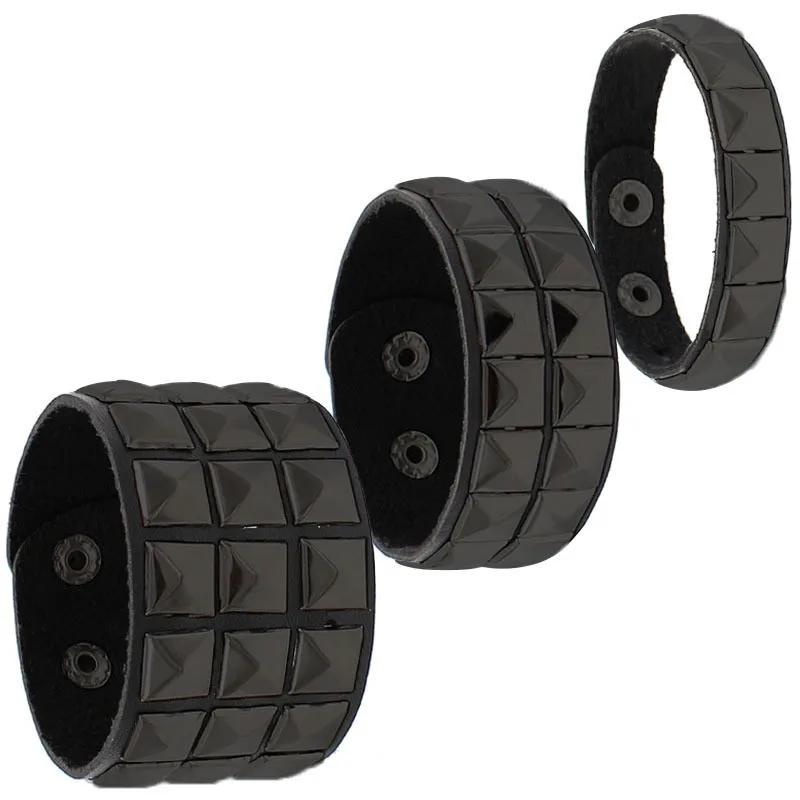 Punk Fashion Men Black Cuff Leather Bracelet Wristband Metal Rivets Stud Charm 80S Wrap Bangle For Women Rock Gothic Jewelry