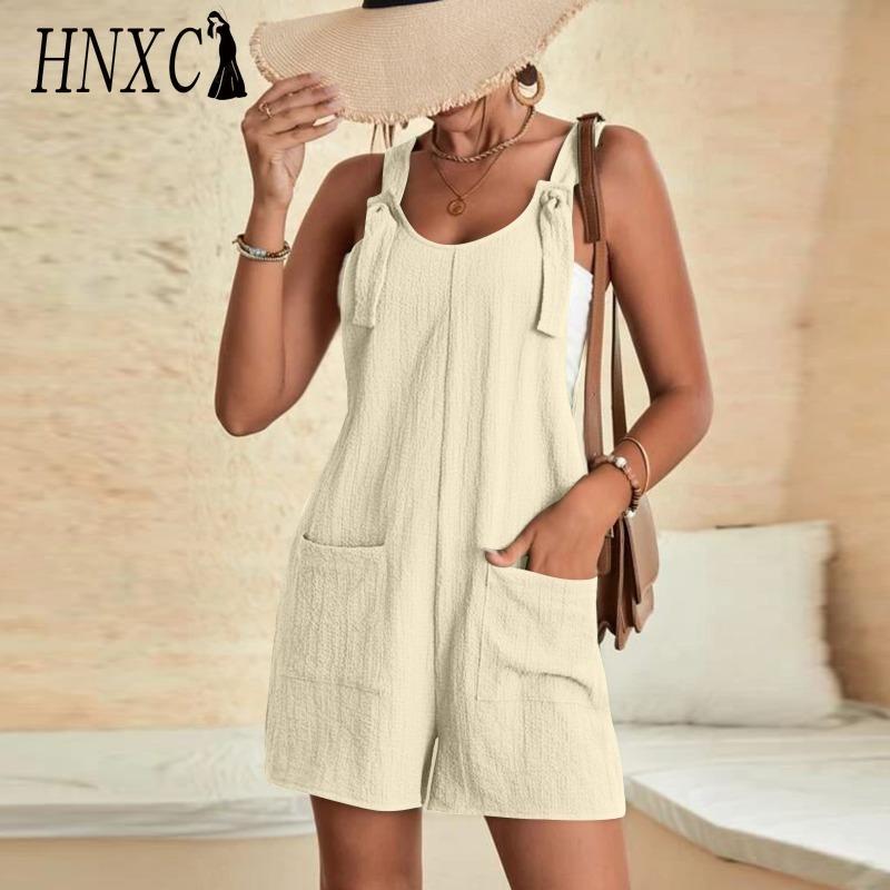 HNXC Women's Fashion Casual Solid Color Print Summer Spring Sleeveless Suspenders Trousers Jumpsuits & Rompers