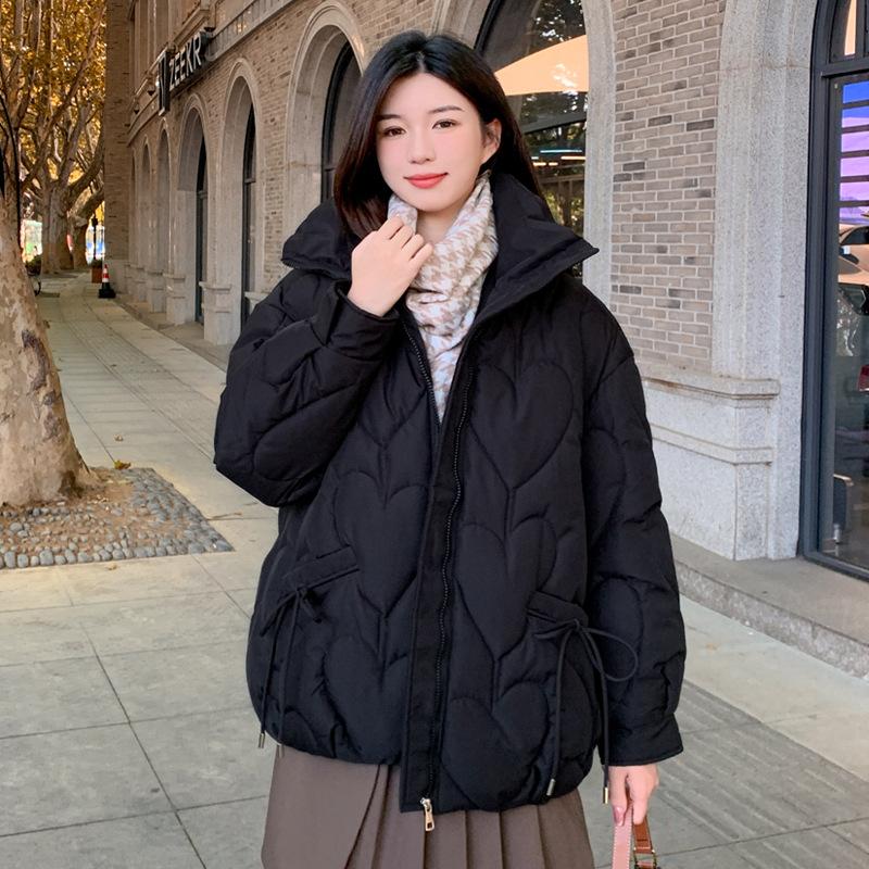 

2025 пуховик новый короткий воротник-стойка свободный куртка-булочка зимний пуховик для женский корейская версия утолщенная хлопковая куртка женская S чёрный