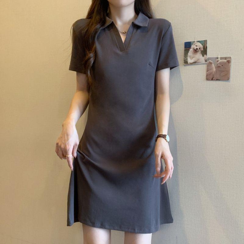 40s Pure Cotton Women's Little Black Polo Collar Dress, Slim Fit for Spring/Summer 2026