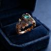 Luxury Female Green Zircon Big Stone Engagement Square Ring Vintage Gold Color Wedding Fashion Jewelry For Women