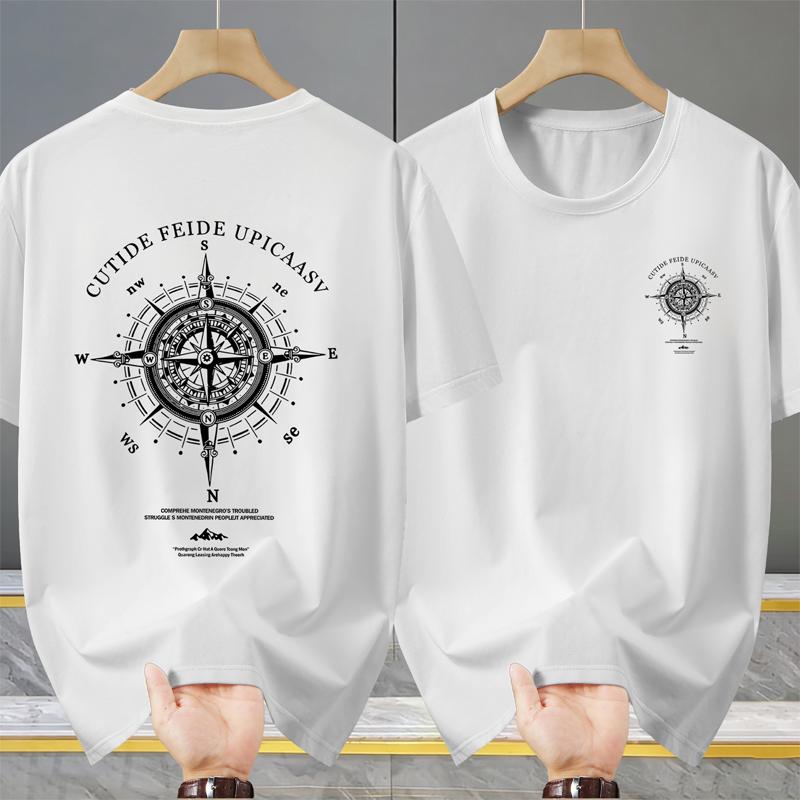 Men's Plus Size Compass Print T-Shirt – Back Graphic Crew Neck Short Sleeve Tee (5XL-13XL)