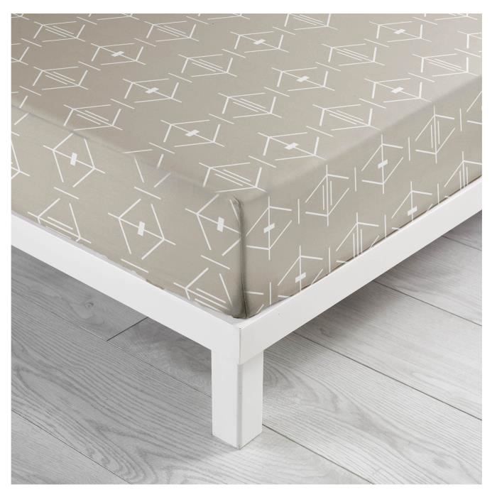Drap Housse - Aris Geometrix - 160 X 200 Cm - 100% Coton - Bonnet 30 Cm