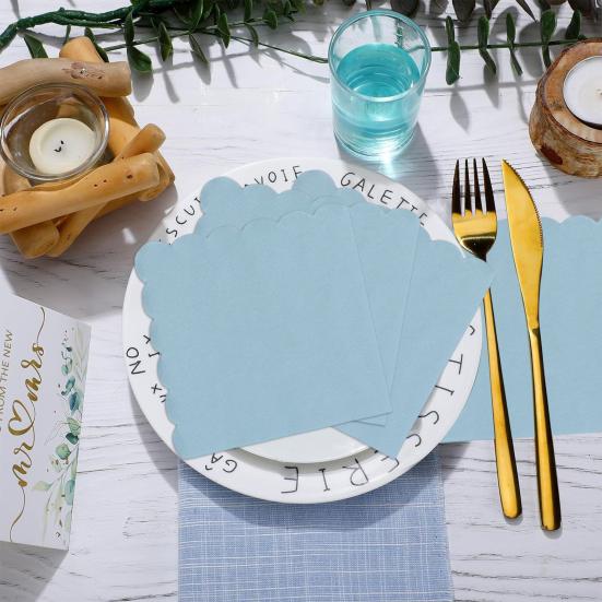 100 Sheets 25CM Scalloped Cocktail Napkin 2 Layers Thick Square Disposable Baby Shower Wedding Birthday Party Dessert Beverage Dinner Paper Napkin