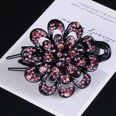 Three Toothed Clip Temperament Water Diamond Flower Headdress Women's Korean Version Back Of The Head Clip Hair Accessory