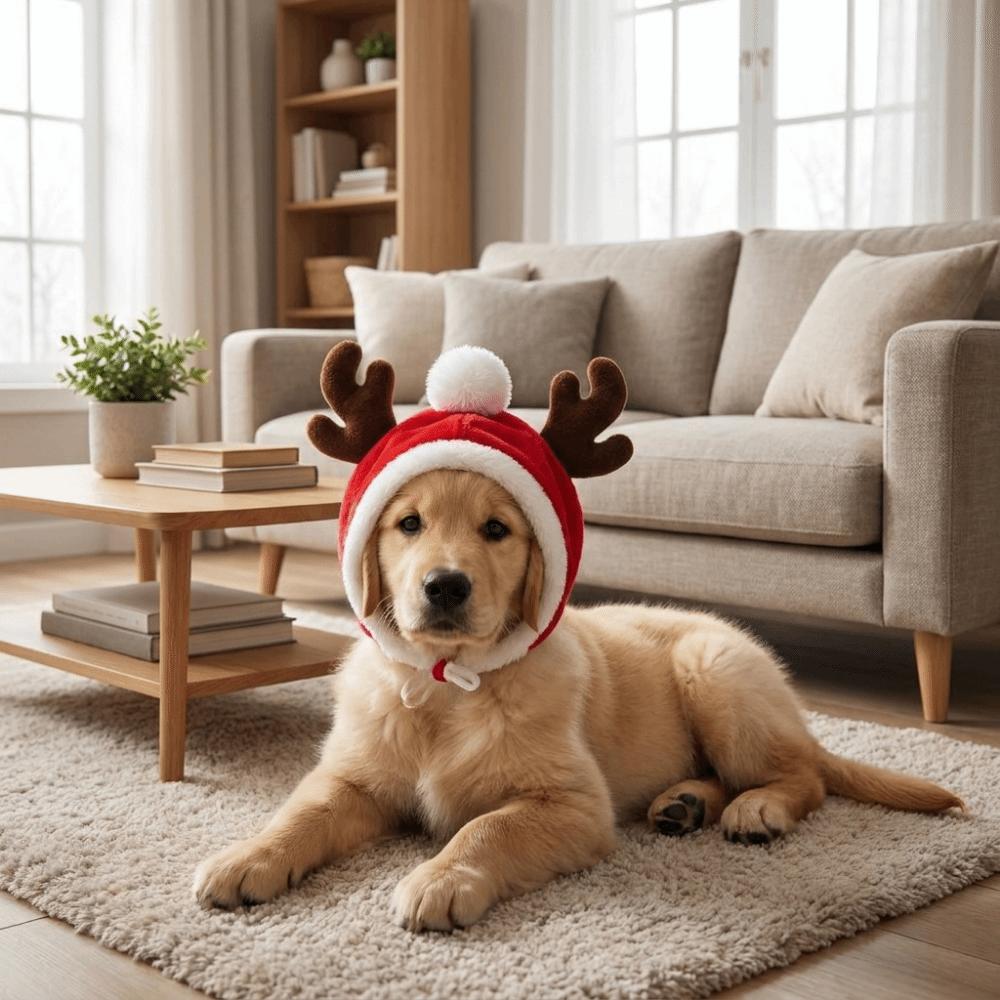 Adjustable Dog Reindeer Hat Christmas Theme Pet Head Cover Winter Outdoor Wear