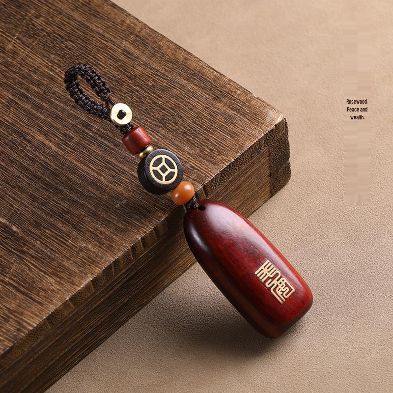 Rosewood Car Key Pendant: Handmade Unisex Keychain for Peace and Safety - High-End Retro Design