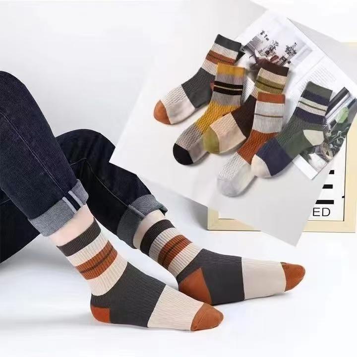 5 Pair Striped Casual Breathable Socks High Quality Harajuku Retro Socks Cotton Socks