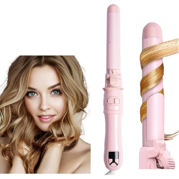 

Автоматическая плойка 28 мм/1,1 дюйма Вращающаяся плойка для коротких длинных волос LED-дисплей Профессиональная плойка для волос Быстрый нагрев розовый