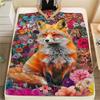 1Pc 3D Fox Print Flannel Blanket, High quality Comfortable for All Seasons, Home Decor, Warmth and Comfort, Perfect for Christmas Gifts