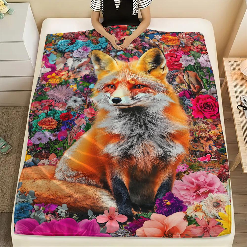 1Pc 3D Fox Print Flannel Blanket, High quality Comfortable for All Seasons, Home Decor, Warmth and Comfort, Perfect for Christmas Gifts