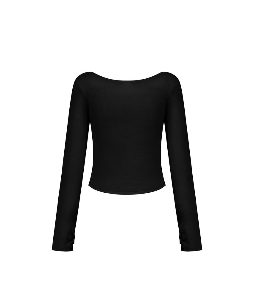 EYEER Square Neck Shirring Long Sleeve - Black