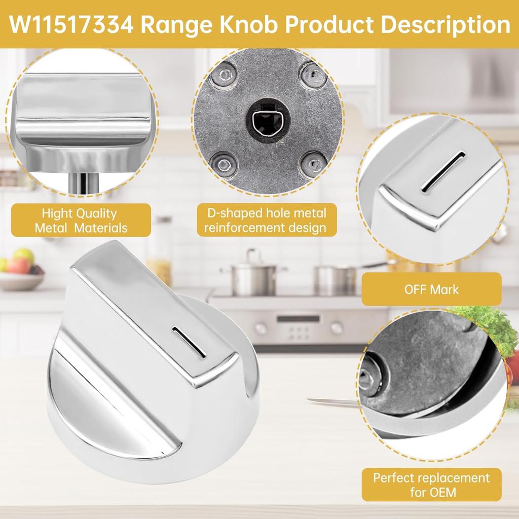 Upgraded 5pc W11517334 W11122869 Range Knob for Whirlpool OEM Gas Range Oven Knob W10850033 W11458842 Knob Fits Models WEG515S0FB0 WEG515S0FW0-WPL