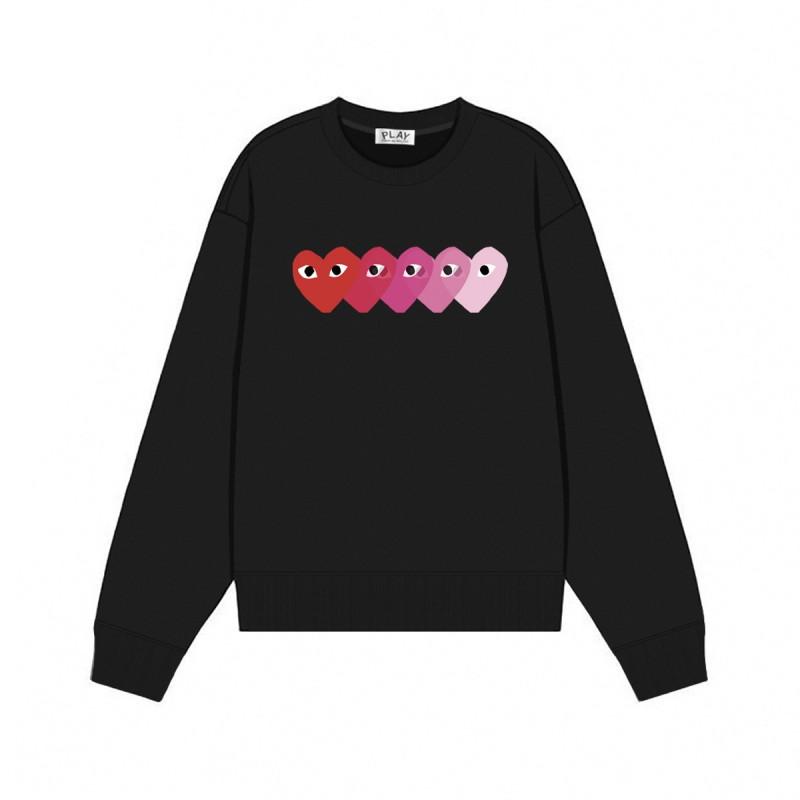 Relaxed Fit Cotton Sweatshirt With Heart Print Long Sleeve Crew Neck Fleece Lined Unisex Winter Casual Top