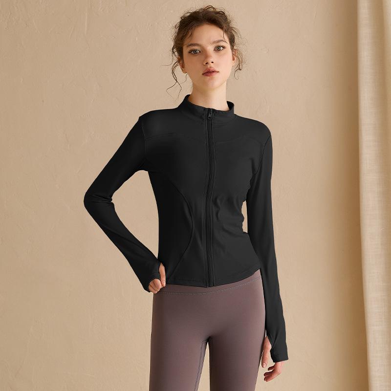 Sunscreen Clothes Skinny Yoga Clothes Women's Running Quick-Drying Clothes Long Sleeves Waist Cycling Sports Jacket Fitness Clothing Top