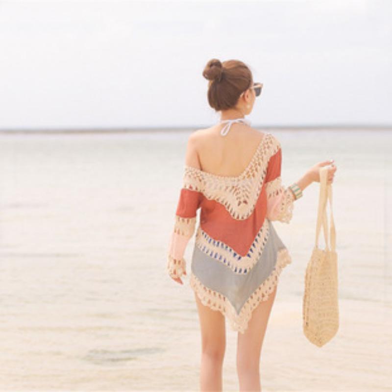 Bluză de damă, boemă, largi, pentru plajă, cu mâneci lungi, decupate, tricot, pulover Spărgătoare de soare