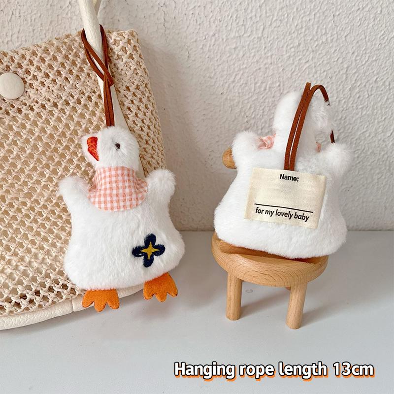 Cute Big White Goose Name Sticker Pendant Cartoon Plush Animal Doll Keychain Anti-Lost Name Tag Charm Bag Hanging Decor
