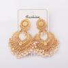 European and American Exaggerated Pearl Earrings Bohemian Retro Ethnic Style Alloy Small Bell Pendant Fringed Earrings Women