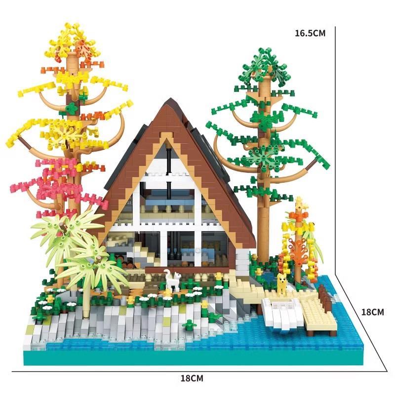 Creative Center Log Cabin Building Blocks DIY City House Model Constructor Micro Blocks Christmas Bricks Toys for Children Gift