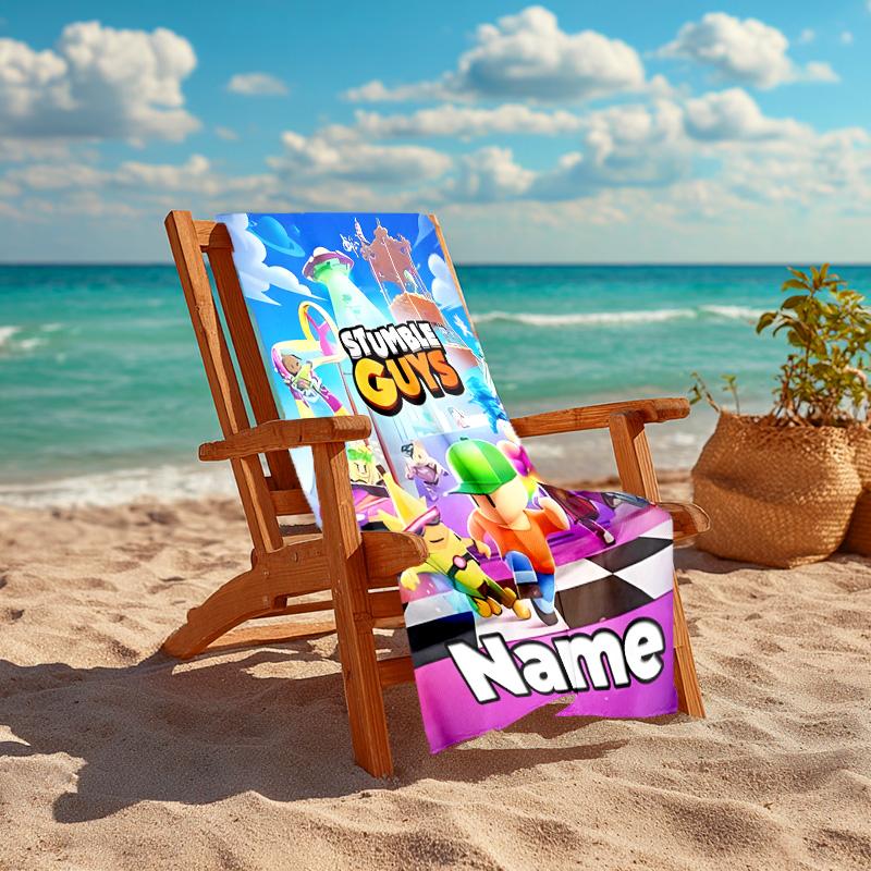 Personalized Customized Proof Beach Towel with Stumble Guys Pattern - Soft, Absorbent,quick-drying,perfect Swimming,camping&bathing