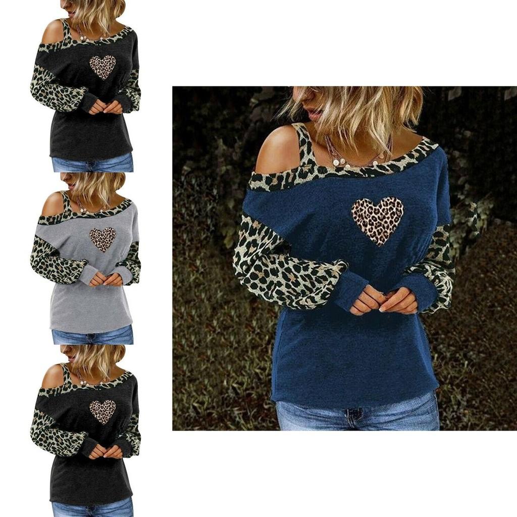 Stylish Women's Leopard Print Cold One Shoulder T-shirt Blouse For Casual Wear