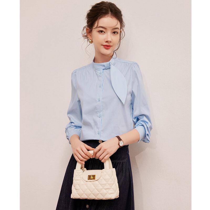 Women s Stand-Up Collar Long-Sleeve Button-Up Shirt S