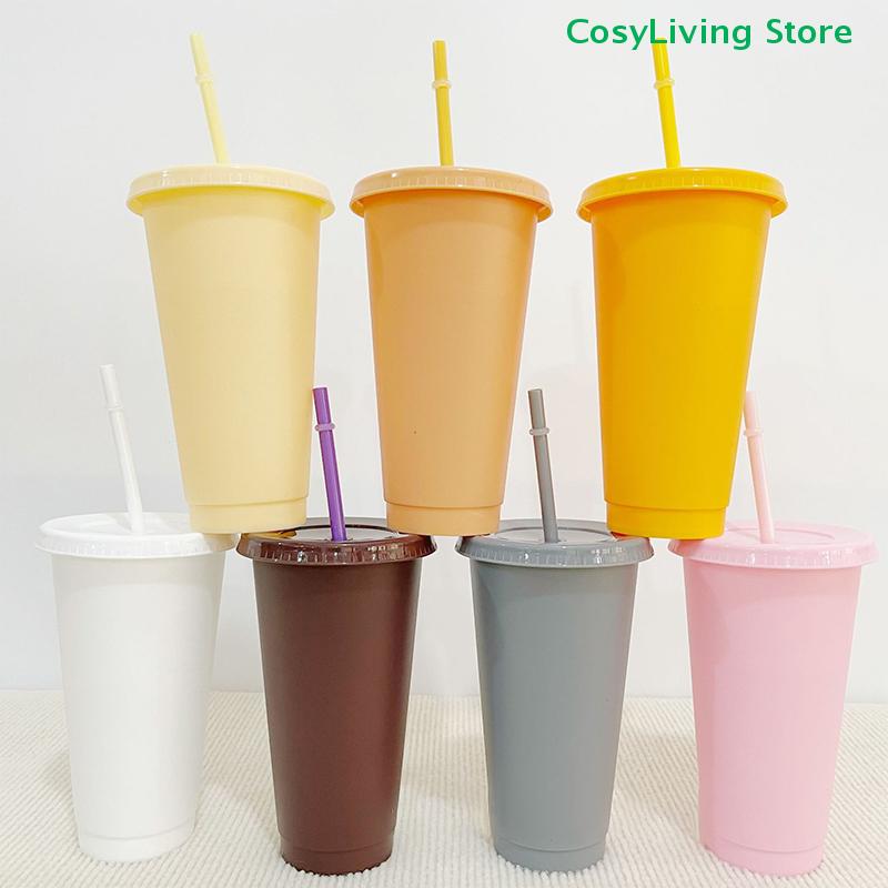 Reusable With Straws Lid Cold Drink Tumbler Flash Powder Water Bottle Plastic Drinkware Tumblers Straw Drinking Cup