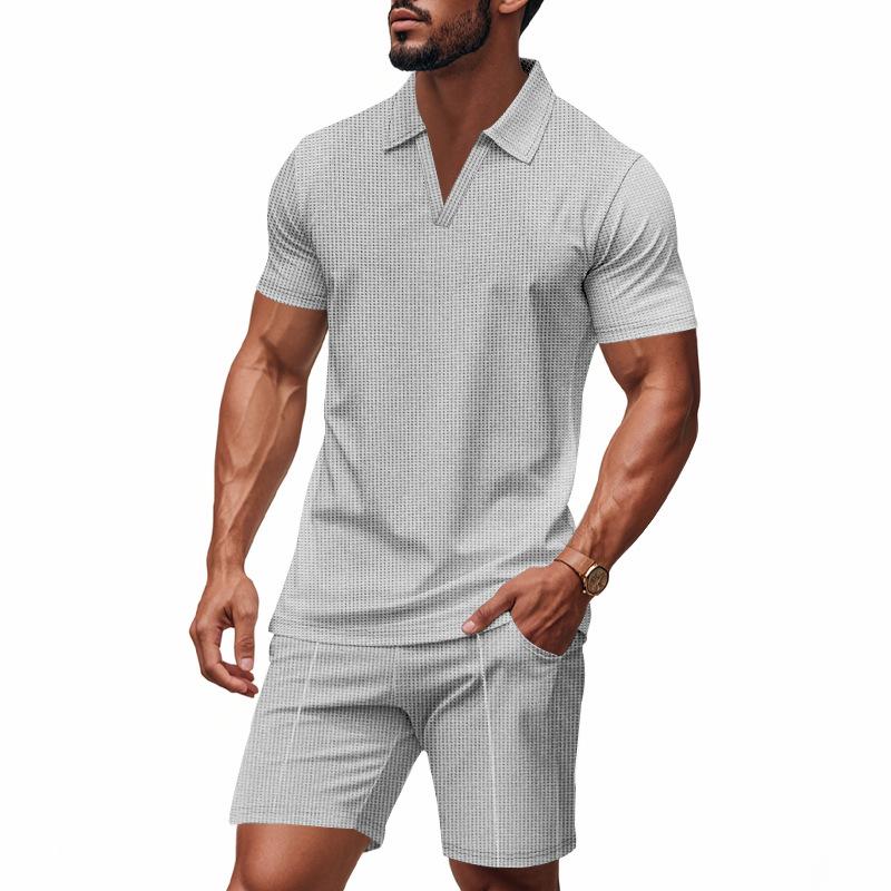 Men's Summer New Waffle Collar Polo Short-sleeved Suit