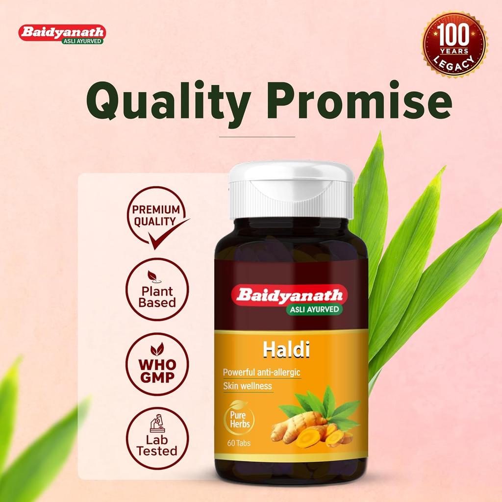 Baidyanath Haldi Tablets 60 Tablets Turmeric Extract Ayurvedic Haridra Herbal Supplement Daily Wellness Skin Care