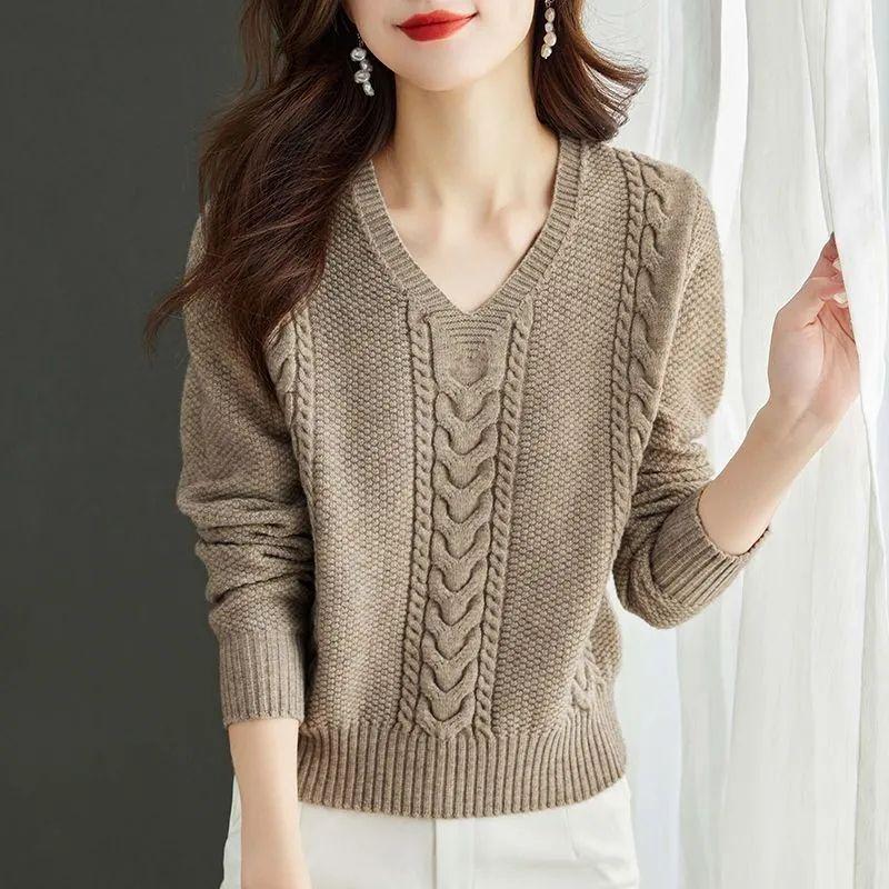 Women's Autumn & Winter Short-Style V-Neck Sweater High-Waisted Top Thickened Knit Base Layer