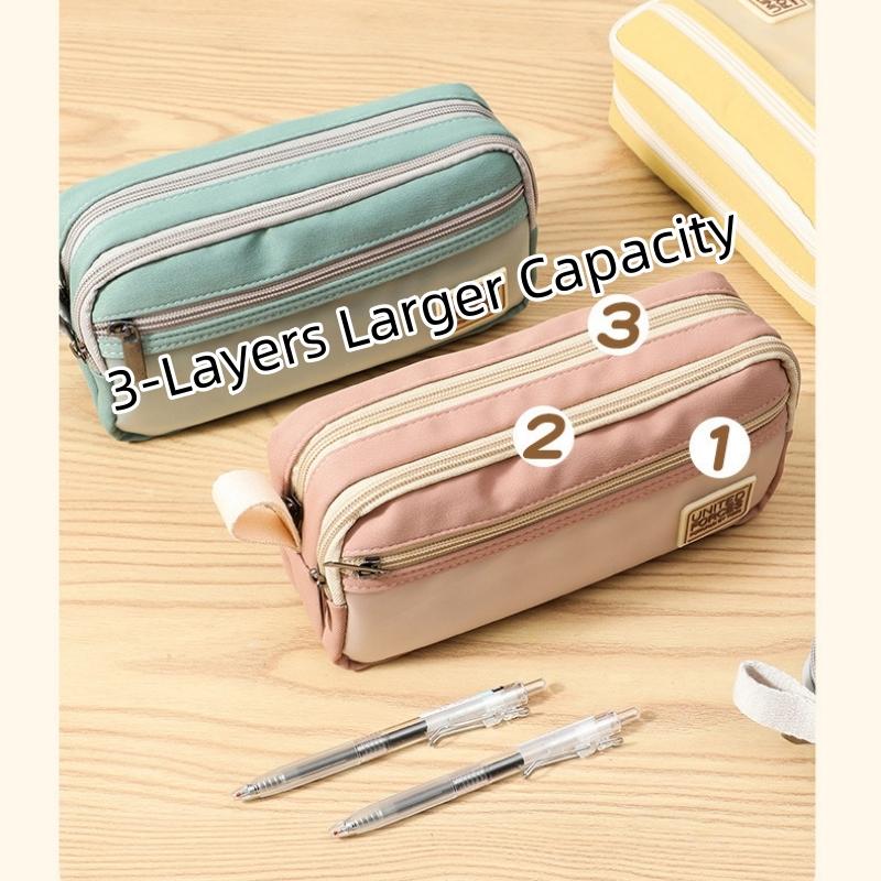 Pencil Case Large Capacity Pencil Pouch 3 Layers Zipper Pen Bag Office Stationery Organizer Simple Sturdy Transparent Pencil Bag