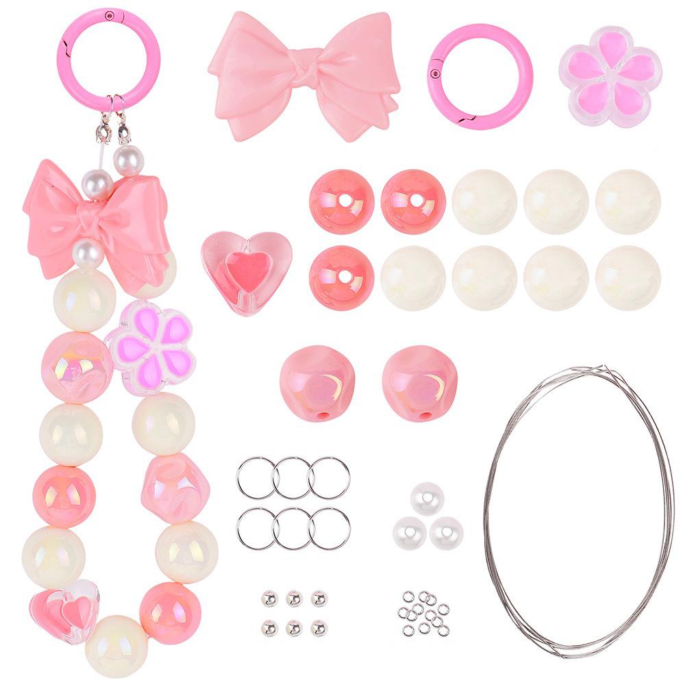 

T0814 Phone Chain Making Kit Acrylic Beaded DIY Wrist Strap Set,Total Length: 25cm B