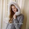Xiangying Vintage Hooded Cable Knit Cardigan with Faux Fur Collar