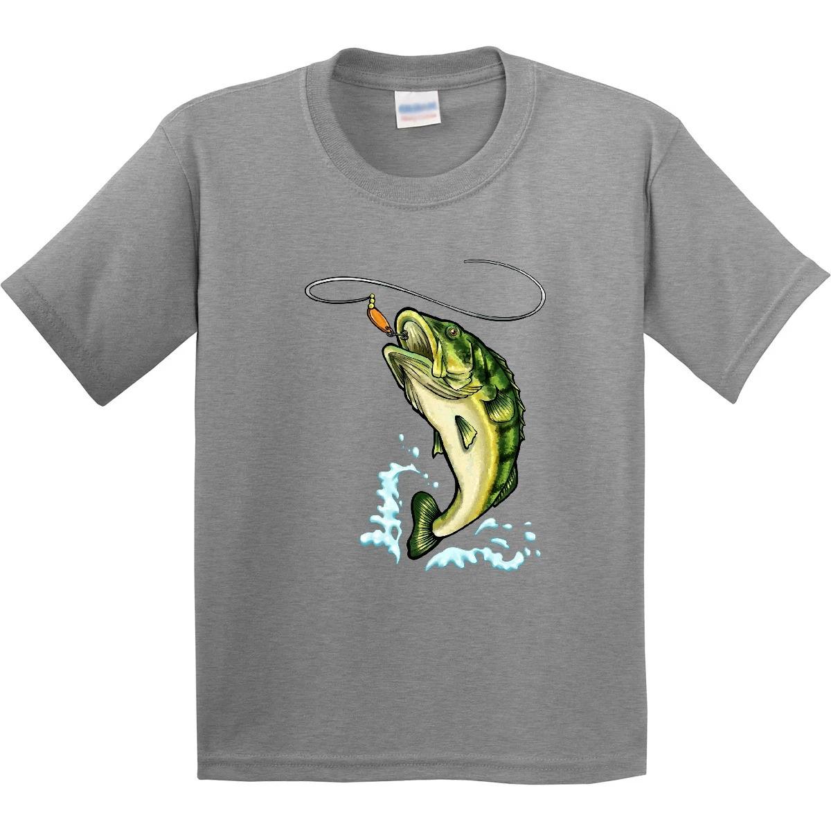 Inktastic Leaping Bass Fish Youth T-Shirt Fishing Line Lure Splash Trip Vacation 160