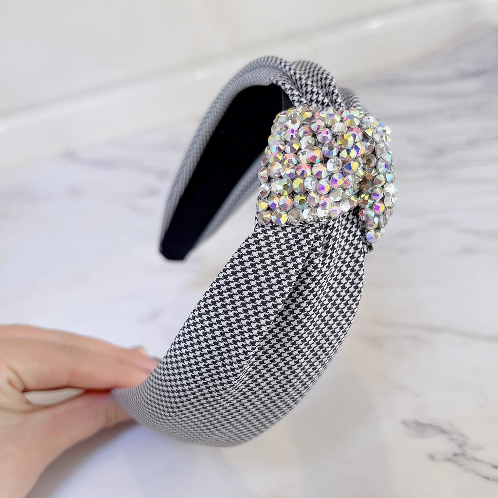 PROLY New Fashion Women Headband Wide Side Shing Rhinestone Hairband Top Quality Center Knot Headwear Girls Turban