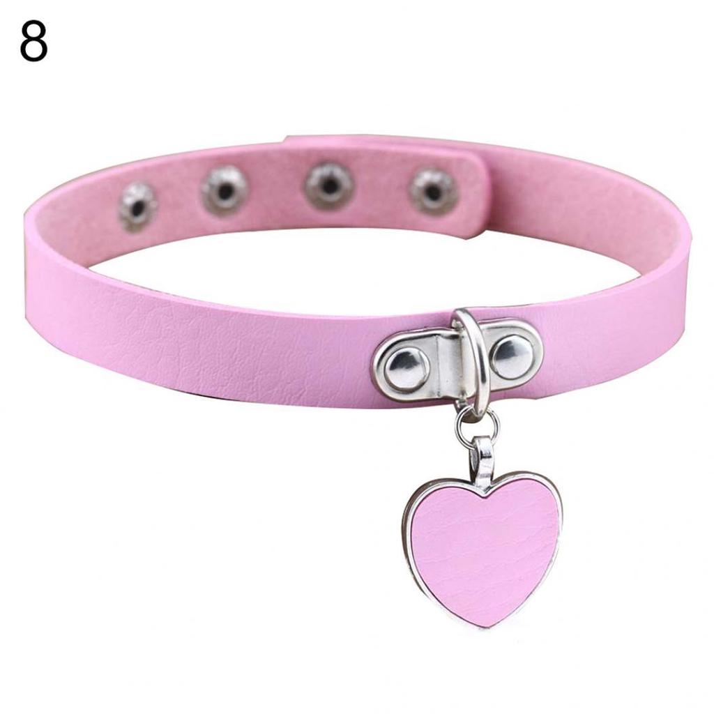 Punk Gothic Women Love Heart Pendant Faux Leather Choker Collar Necklace Bracelet