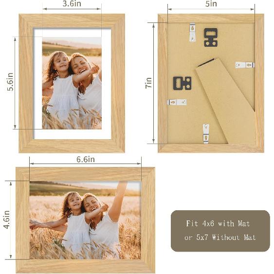 5x7 Picture Frame - 5 x 7 Photo Frame Made of Solid Oak Wood and Real Glass,Display Picture 4x6 with Mat or 5x7 Without Mat,5 by 7 Frames for Wall &