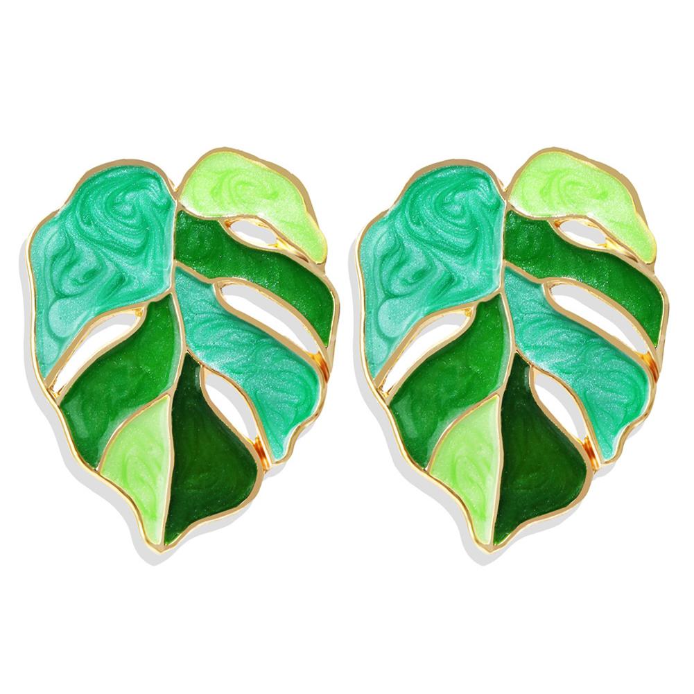 1 Pair Of Women Earrings Alloy Bohemian Style Drop Oil Green Leaf Earrings