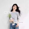 Crew neck striped knitted sweater women's thin design sense and thin temperament loose long sleeve pullover bottoming shirt