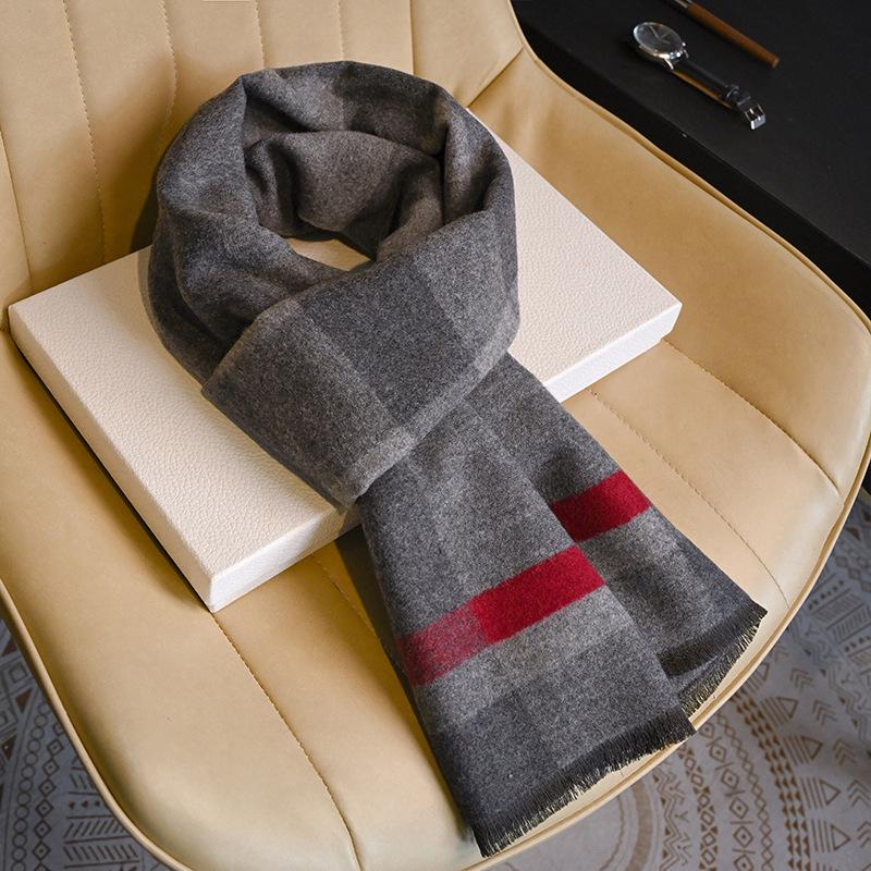 Men's Wool Scarf Autumn and Winter Warm Thickened Plaid Scarf Business Leisure Birthday Gift Men's