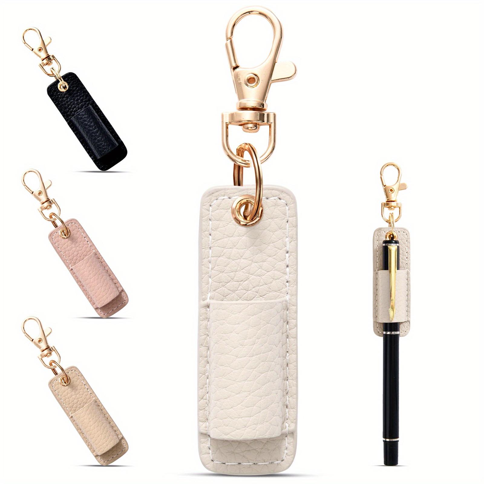 

2pcs Multi-Use Portable PU Leather Pencil Case & Badge Holder - Pen Protector, Keychain or Neck Strap Accessory Organizer with Metal Clip 2pcs білий