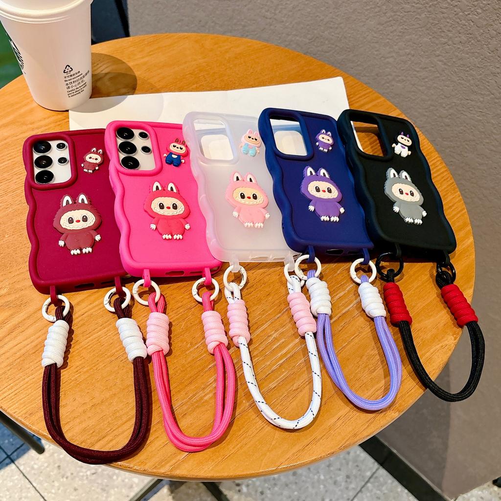 Suitable for Samsung S25 Ultra Cartoon Cute S24plus with Integrated Lanyard Hole Large Wave Mobile Phone Case