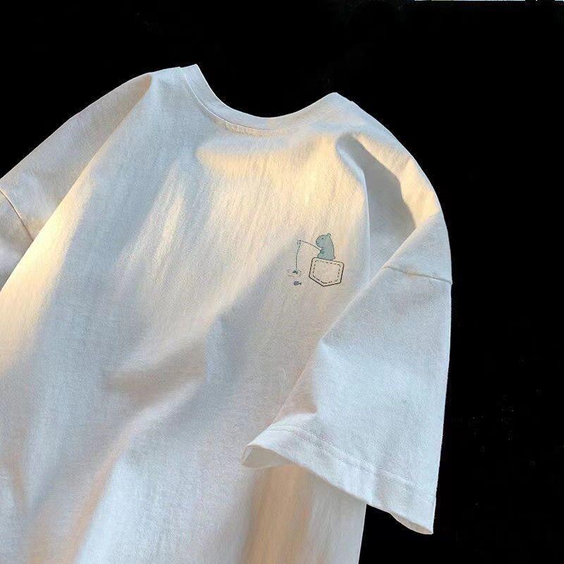 Unisex Japanese Style Loose Heavyweight 100% Cotton Short Sleeve T-Shirt L (100-120 jin) белый