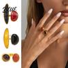 Resin Smudged Texture Ring Retro Style Finger Ring Adjustable Open