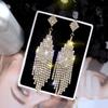 Korean Versatile Rhinestone Tassel Earrings S925 Silver Needle Long Studs for Women