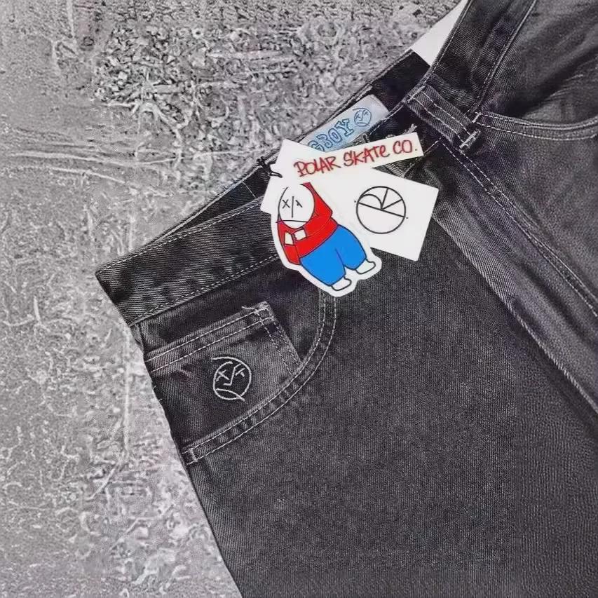 American Y2K Polar Boy Hip-Hop Embroidered Straight-Leg Jeans for Men