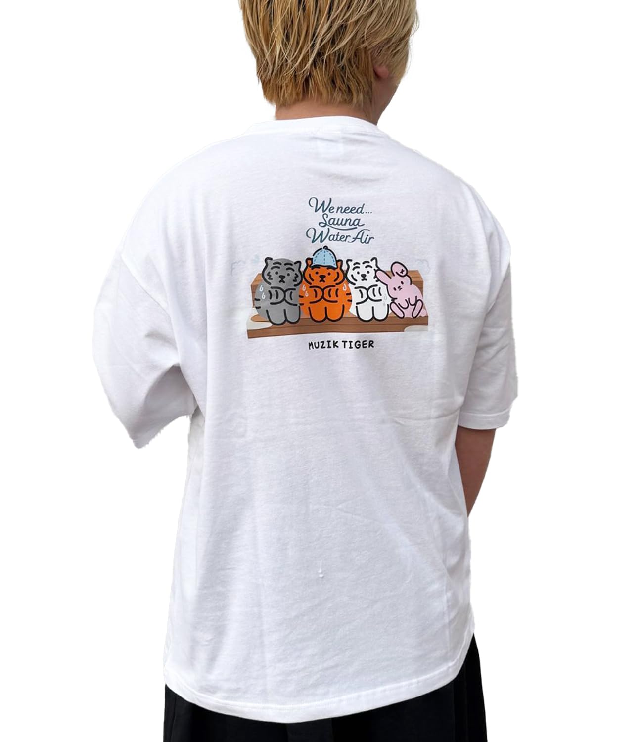 

[Primal Blue] MUZIKTIGER Sauna Oversized T-Shirt, Unisex (JP, Alphabet, L, White)